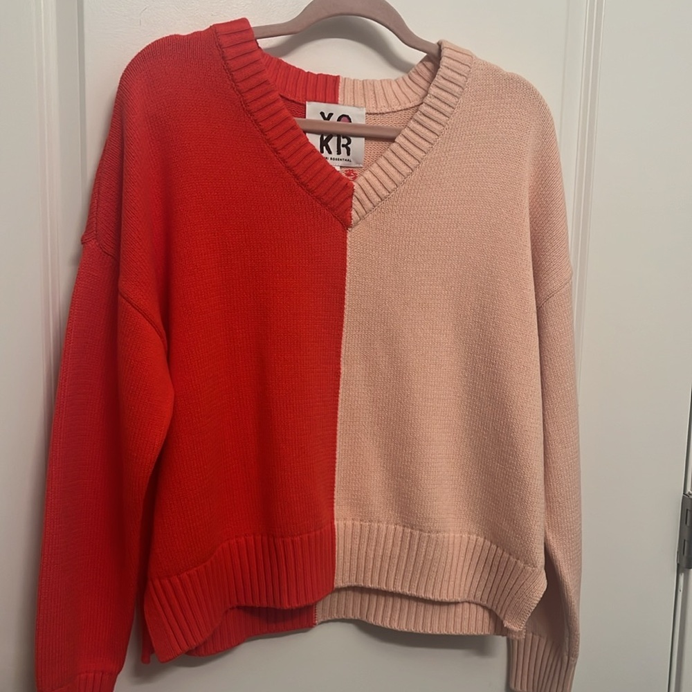 Kerri Rosenthal XOKR Heart V-neck Pullover Sweater pink‎ red size  Medium NEW - Picture 10 of 10